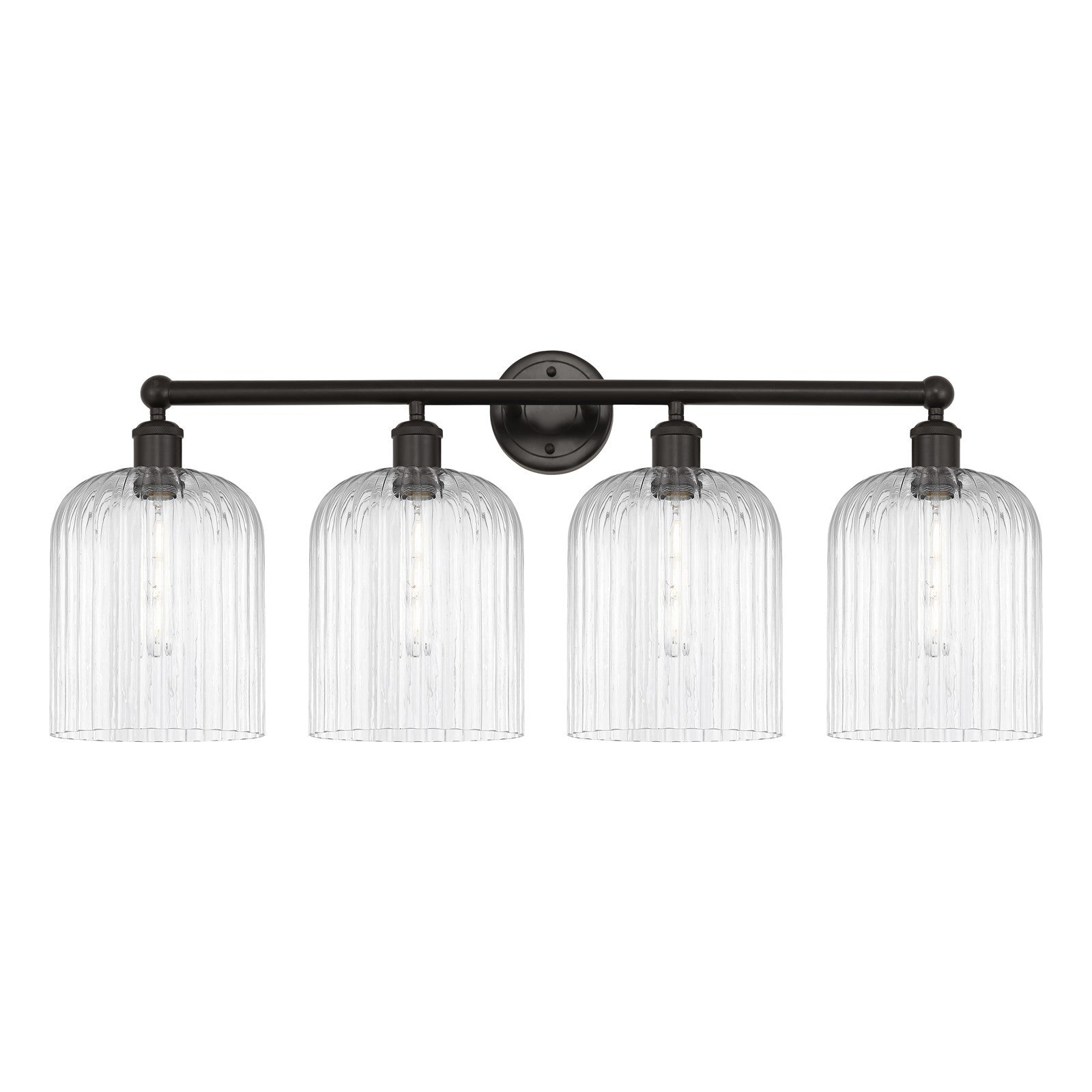 Innovations Bridal Veil 32in 4-Light Bath Vanity Light | Industrial Oil Rubbed Bronze Steel and Clear Ribbed Glass | Bathroom | Model 616-4W-OB-G559-8CL