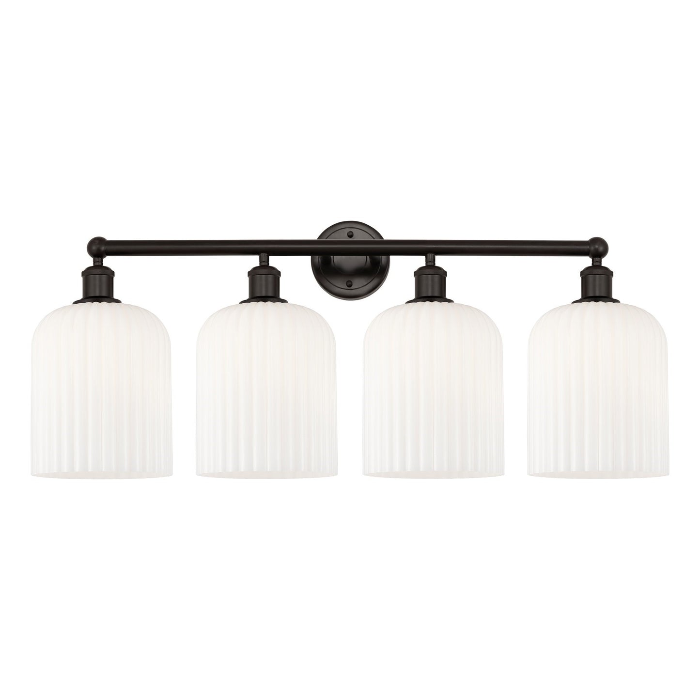 Innovations Bridal Veil 32in 4-Light Bath Vanity | Art Nouveau Oil Rubbed Bronze and Gloss White Ribbed Glass | Bathroom | Model 616-4W-OB-G559-8GWH