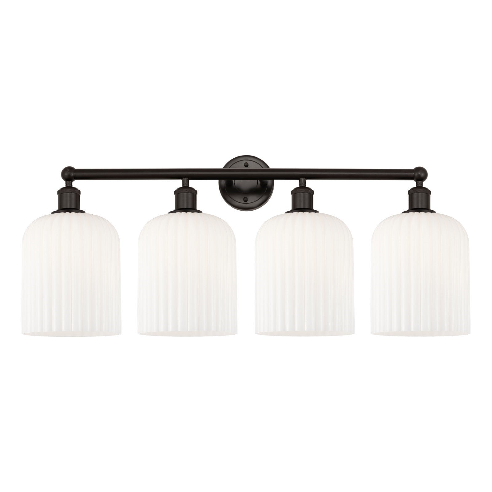Innovations Bridal Veil 32in 4-Light Bath Vanity | Art Nouveau Oil Rubbed Bronze and Gloss White Ribbed Glass | Bathroom | Model 616-4W-OB-G559-8GWH