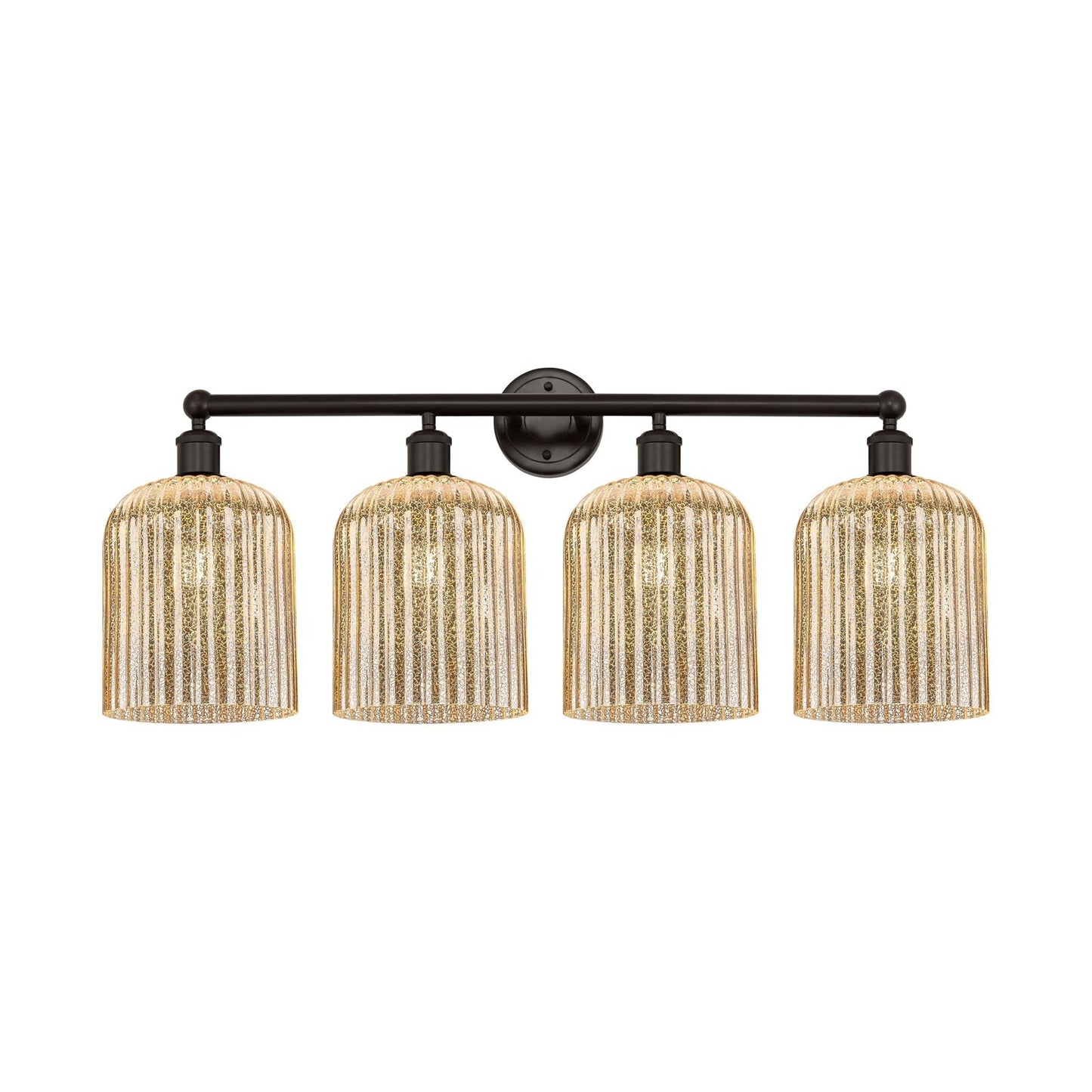 Innovations Bridal Veil 32in 4-Light Bath Vanity Light | Art Nouveau Industrial Oil Rubbed Bronze and Mercury Ribbed Glass | Model 616-4W-OB-G559-8ME
