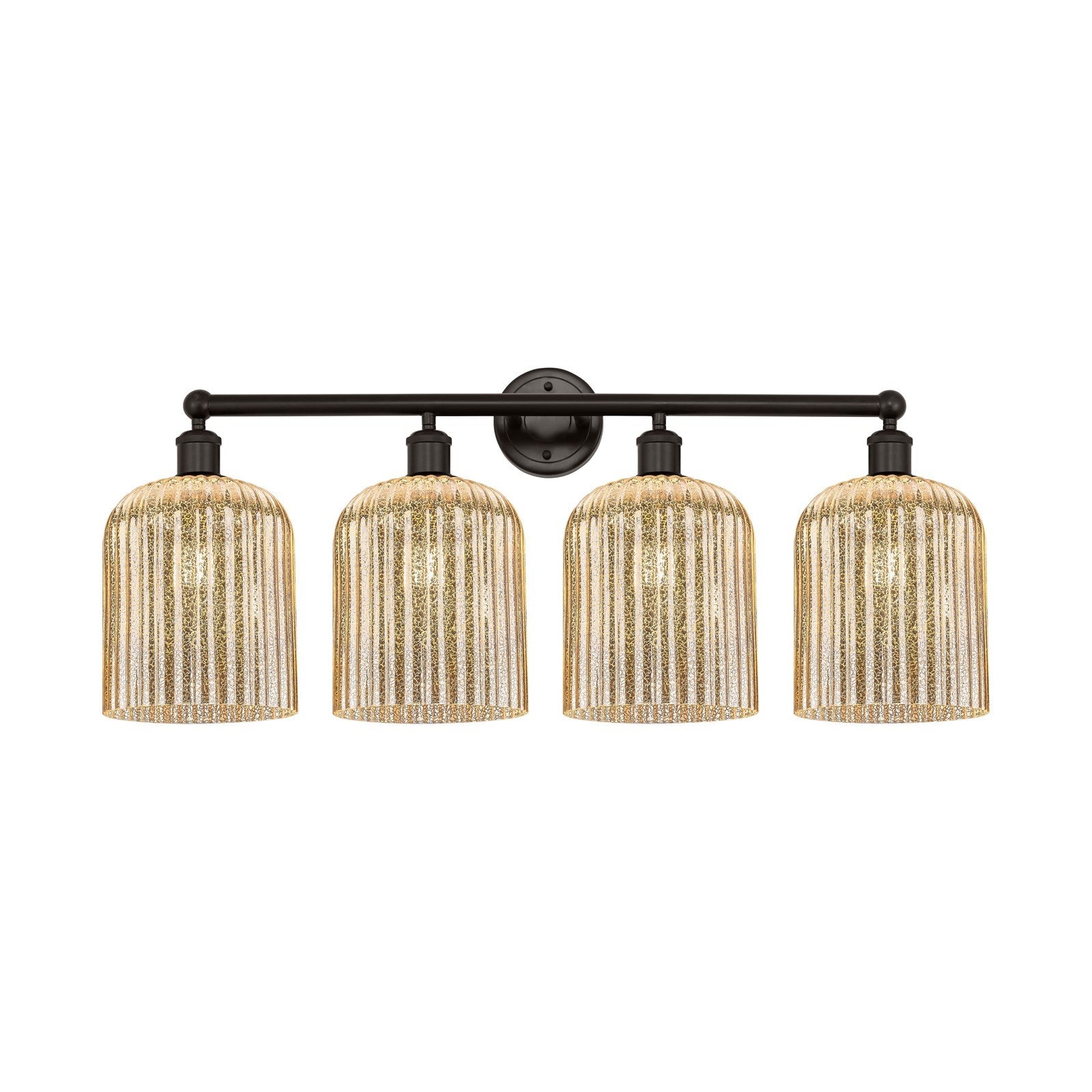 Innovations Bridal Veil 32in 4-Light Bath Vanity Light | Art Nouveau Industrial Oil Rubbed Bronze and Mercury Ribbed Glass | Model 616-4W-OB-G559-8ME