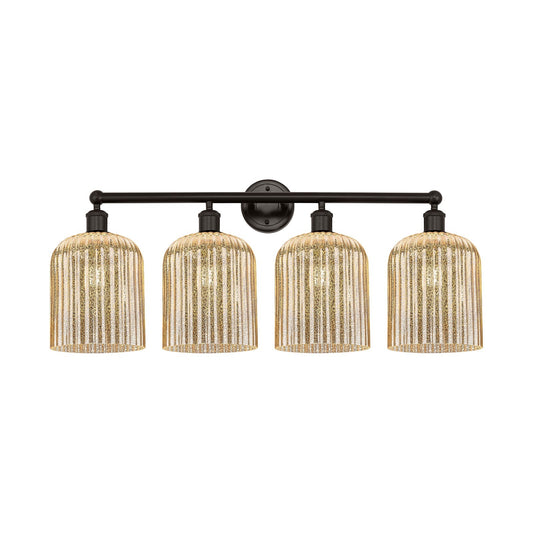 Innovations Bridal Veil 32in 4-Light Bath Vanity Light | Art Nouveau Industrial Oil Rubbed Bronze and Mercury Ribbed Glass | Model 616-4W-OB-G559-8ME