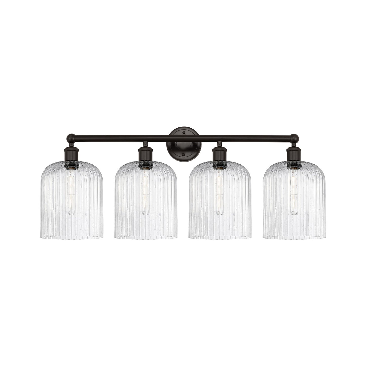 Innovations Bridal Veil 32in 4-Light Bath Vanity | Art Nouveau Industrial Oil Rubbed Bronze Steel and Seedy Ribbed Glass | Model 616-4W-OB-G559-8SDY