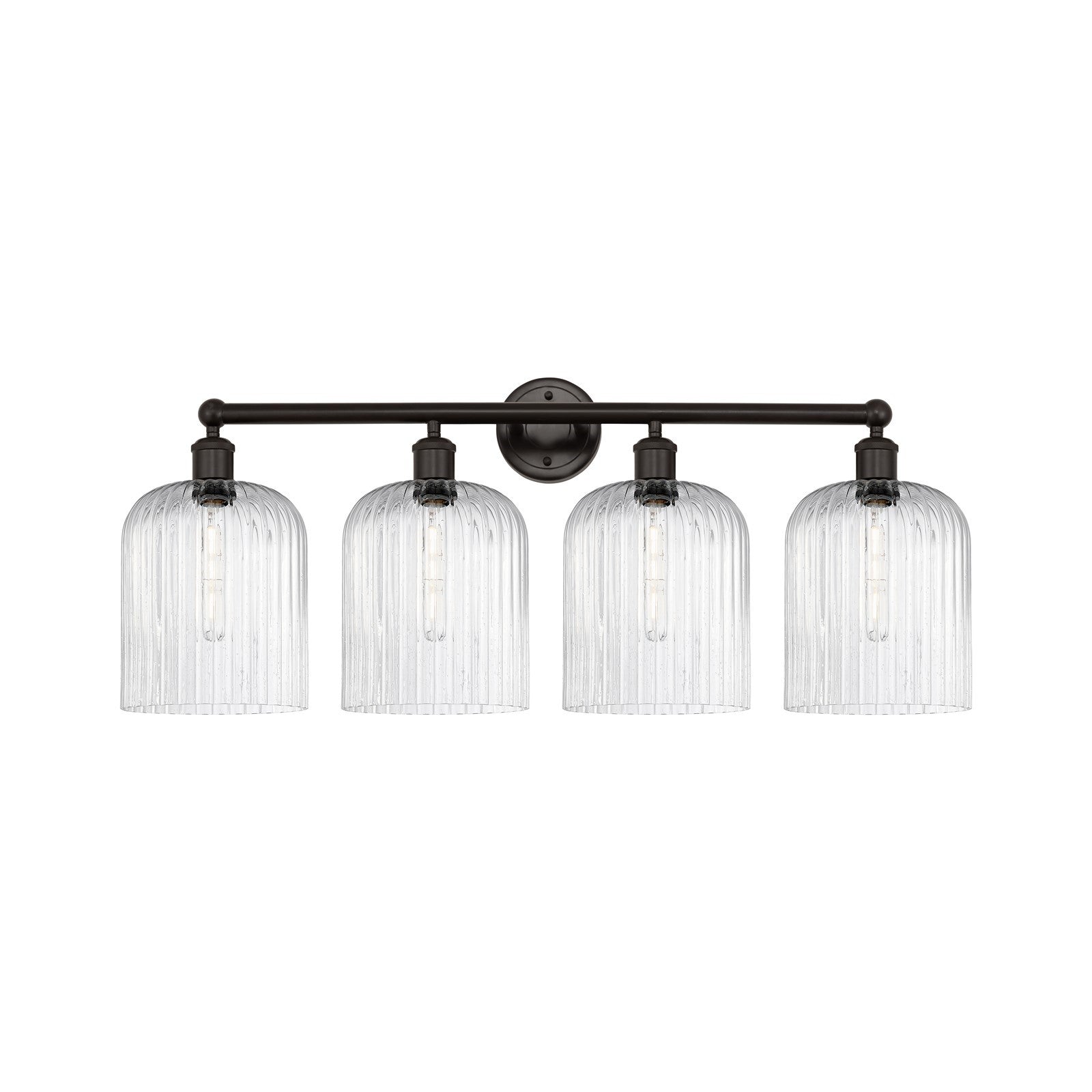 Innovations Bridal Veil 32in 4-Light Bath Vanity | Art Nouveau Industrial Oil Rubbed Bronze Steel and Seedy Ribbed Glass | Model 616-4W-OB-G559-8SDY
