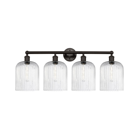 Innovations Bridal Veil 32in 4-Light Bath Vanity | Art Nouveau Industrial Oil Rubbed Bronze Steel and Seedy Ribbed Glass | Model 616-4W-OB-G559-8SDY