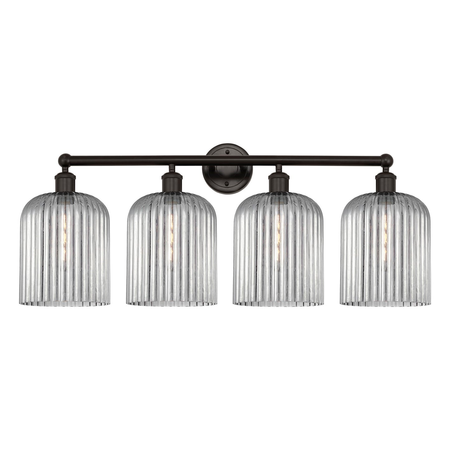 Innovations Bridal Veil 32in 4-Light Bath Vanity | Art Nouveau Oil Rubbed Bronze and Light Smoke Ribbed Glass | Bathroom & | Model 616-4W-OB-G559-8SM