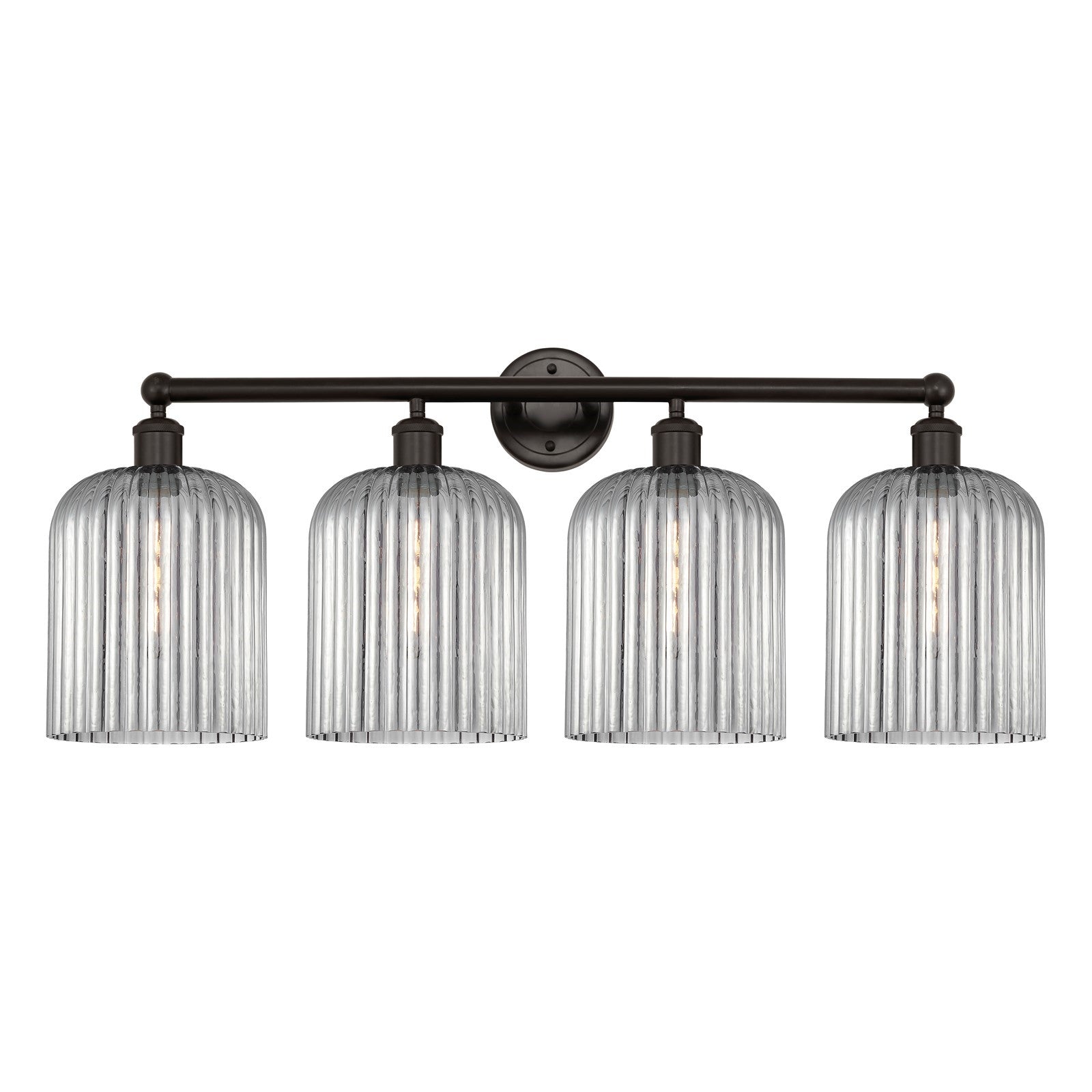 Innovations Bridal Veil 32in 4-Light Bath Vanity | Art Nouveau Oil Rubbed Bronze and Light Smoke Ribbed Glass | Bathroom & | Model 616-4W-OB-G559-8SM