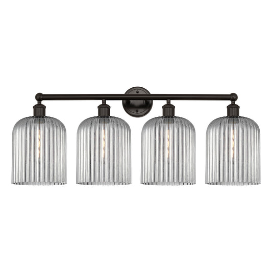 Innovations Bridal Veil 32in 4-Light Bath Vanity | Art Nouveau Oil Rubbed Bronze and Light Smoke Ribbed Glass | Bathroom & | Model 616-4W-OB-G559-8SM