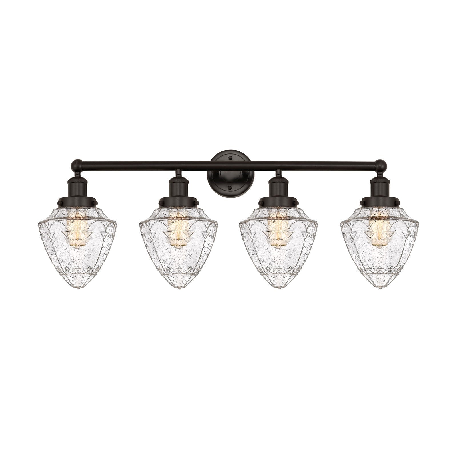 Innovations Bullet 34in 4-Light Bath Vanity Light | Industrial Oil Rubbed Bronze Steel and Seedy Glass | Bathroom Vanity | 34 x | Model 616-4W-OB-G664-7