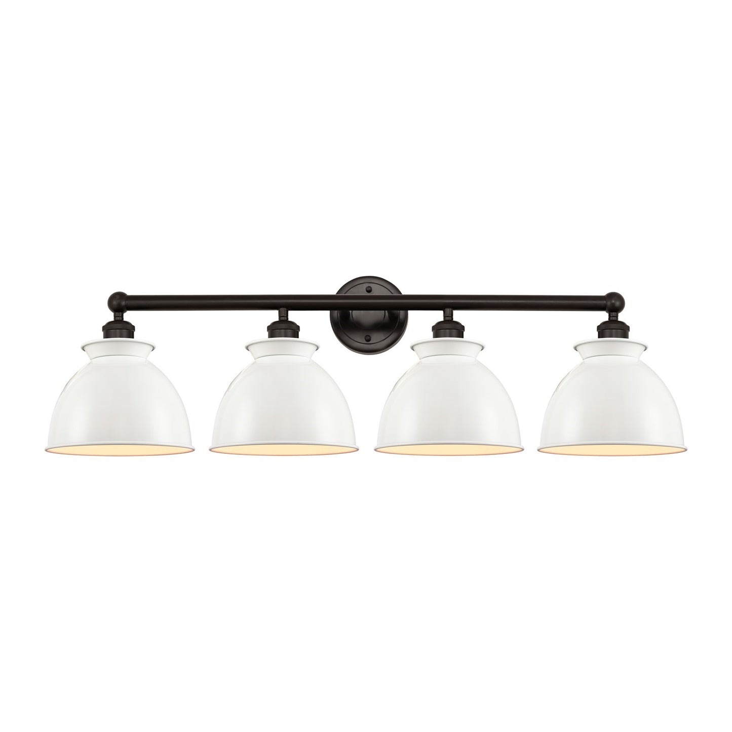 Innovations Adirondack 35in 4-Light Bath Vanity | Industrial Farmhouse Oil Rubbed Bronze Steel and Glossy White Metal Shade | Damp | Model 616-4W-OB-M14-W