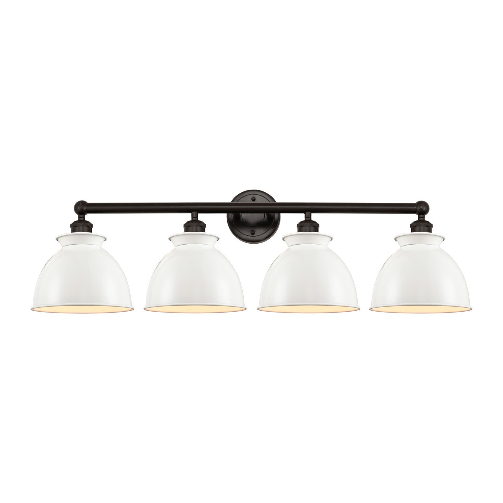 Innovations Adirondack 35in 4-Light Bath Vanity | Industrial Farmhouse Oil Rubbed Bronze Steel and Glossy White Metal Shade | Damp | Model 616-4W-OB-M14-W