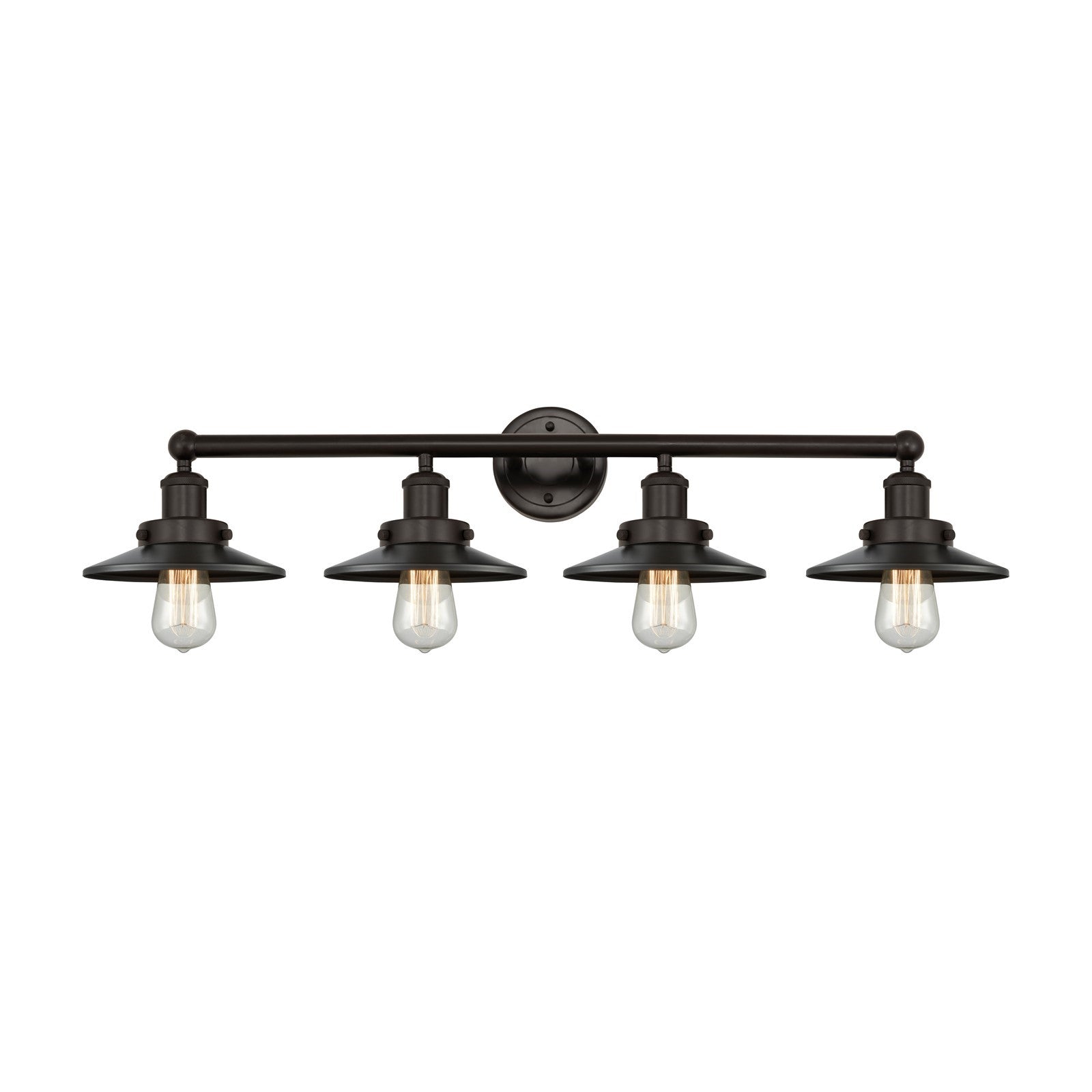 Innovations Railroad 35in 4-Light Bath Vanity Light | Traditional Industrial Oil Rubbed Bronze Steel and Metal Shade | Bathroom | Model 616-4W-OB-M5-OB