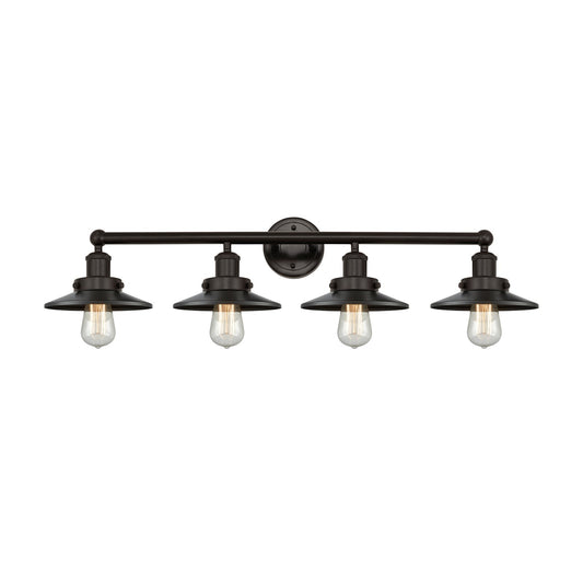 Innovations Railroad 35in 4-Light Bath Vanity Light | Traditional Industrial Oil Rubbed Bronze Steel and Metal Shade | Bathroom | Model 616-4W-OB-M5-OB