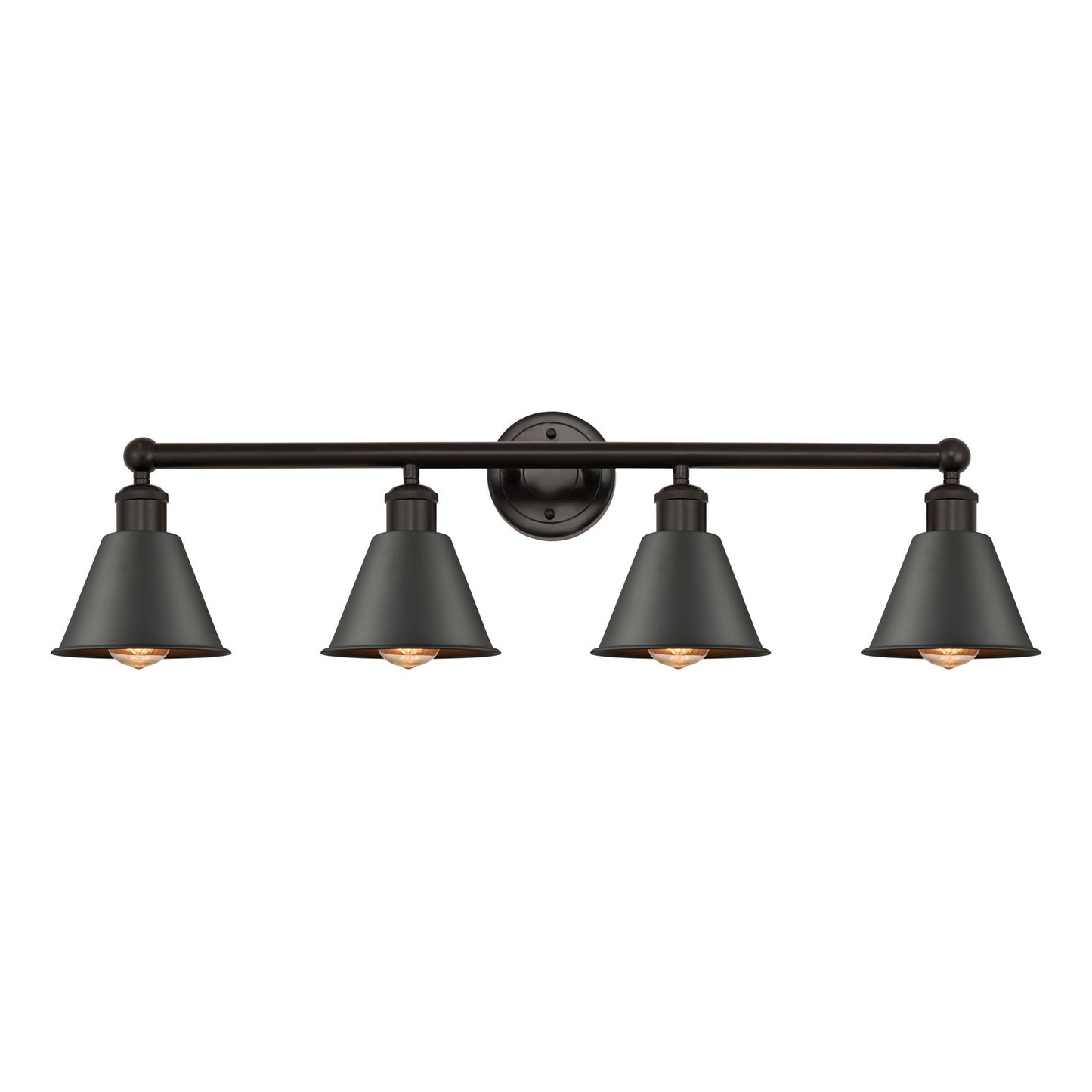 Innovations Smithfield 34in 4-Light Bath Vanity | Industrial Oil Rubbed Bronze Steel and Cast Brass Metal Cone Shade | Bathroom | Model 616-4W-OB-M8-OB