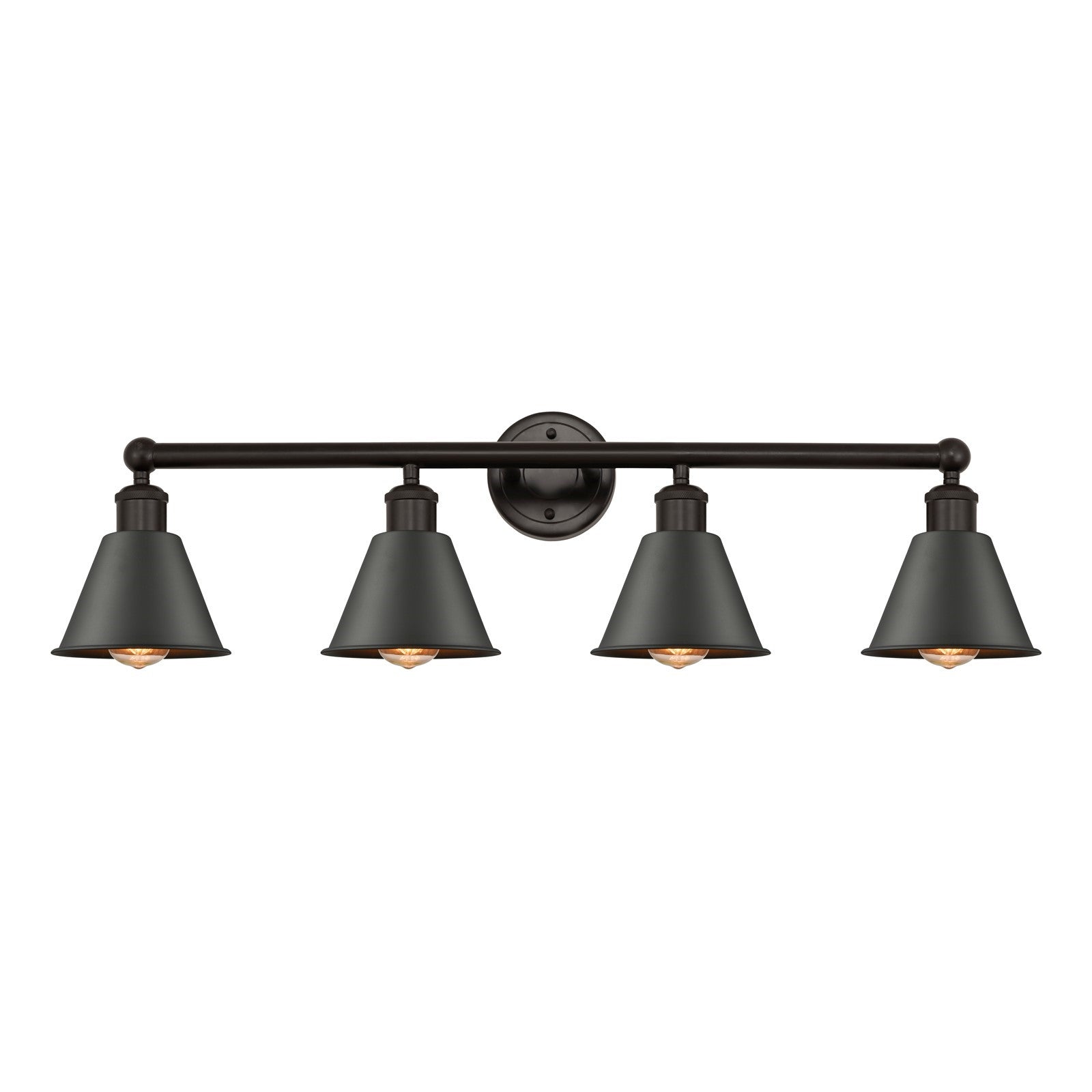 Innovations Smithfield 34in 4-Light Bath Vanity | Industrial Oil Rubbed Bronze Steel and Cast Brass Metal Cone Shade | Bathroom | Model 616-4W-OB-M8-OB