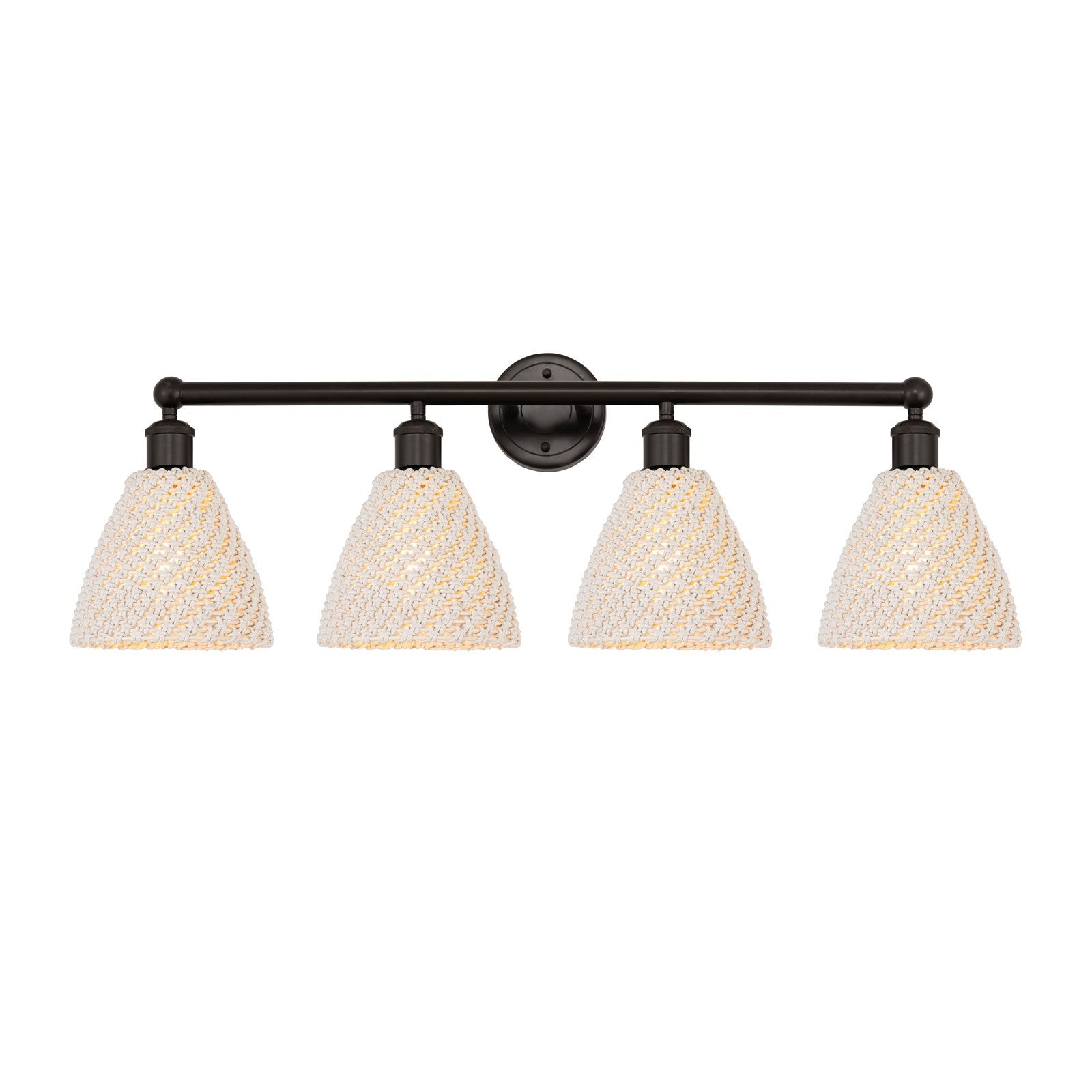 Innovations Bristol Natural 34.5in 4-Light Bath Vanity Light | Industrial Oil Rubbed Bronze and Natural Fiber Shade | Model 616-4W-OB-NBD-75-NAT
