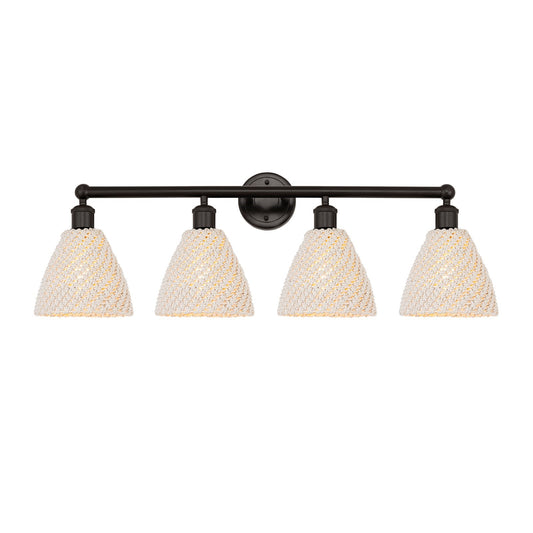 Innovations Bristol Natural 34.5in 4-Light Bath Vanity Light | Industrial Oil Rubbed Bronze and Natural Fiber Shade | Model 616-4W-OB-NBD-75-NAT