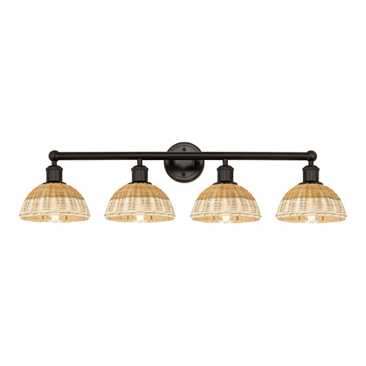 Innovations Bristol Natural II 35in 4-Light Bath Vanity Light | Industrial Oil Rubbed Bronze Steel and Natural Fiber Shade | Model 616-4W-OB-NBD2-75-NAT