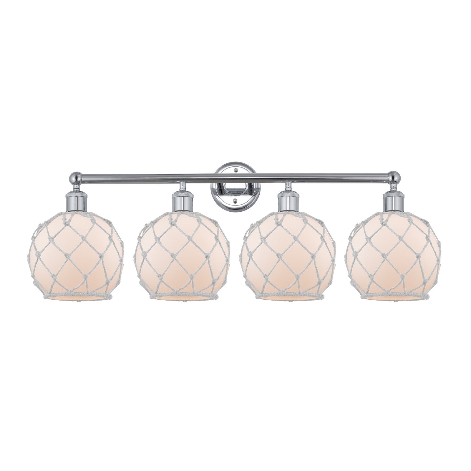 Innovations Farmhouse Rope 35in 4-Light Bath Vanity Light | Industrial Polished Chrome Steel and White Frosted Glass Rope Shade | Model 616-4W-PC-G121-8RW