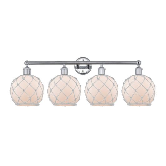 Innovations Farmhouse Rope 35in 4-Light Bath Vanity Light | Industrial Polished Chrome Steel and White Frosted Glass Rope Shade | Model 616-4W-PC-G121-8RW