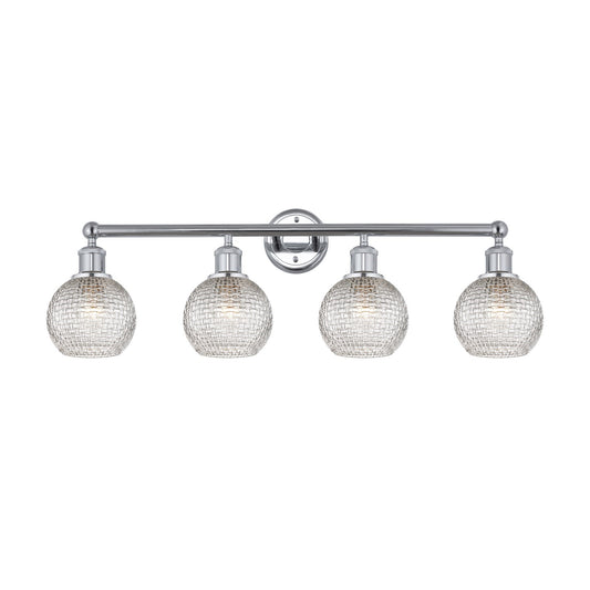 Innovations Athens 33in 4-Light Bath Vanity Light | Modern Farmhouse Polished Chrome and Clear Basket Weave Glass | Bathroom | Model 616-4W-PC-G122C-6CL