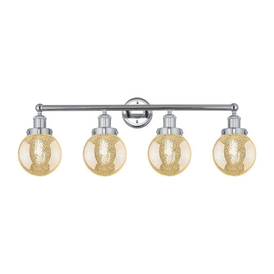 Innovations Beacon 33in 4-Light Bath Vanity Light | Art Nouveau Industrial Polished Chrome and Mercury Ribbed Glass | Bathroom | Model 616-4W-PC-G208-6