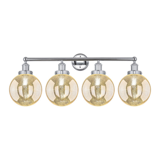 Innovations Beacon 35in 4-Light Bath Vanity Light | Art Nouveau Industrial Polished Chrome and Mercury Ribbed Glass | Bathroom | Model 616-4W-PC-G208-8