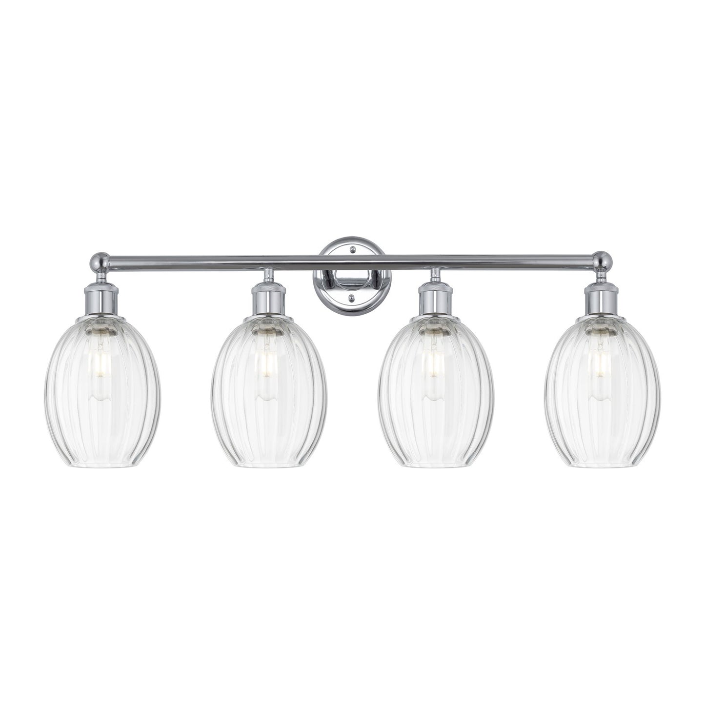Innovations Preston Bulb 33in 4-Light Bath Vanity Light | Industrial Polished Chrome Steel and Clear Glass | Bathroom Vanity | Model 616-4W-PC-G459-6CL