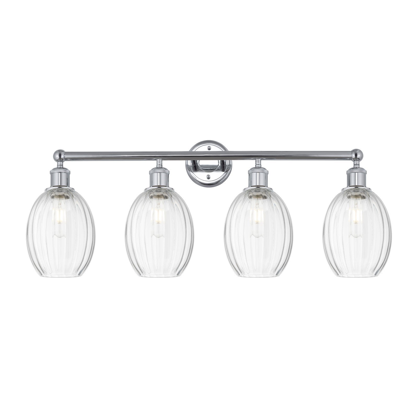 Innovations Preston Bulb 33in 4-Light Bath Vanity Light | Industrial Polished Chrome Steel and Clear Glass | Bathroom Vanity | Model 616-4W-PC-G459-6CL