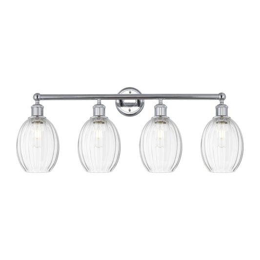 Innovations Preston Bulb 33in 4-Light Bath Vanity Light | Industrial Polished Chrome Steel and Clear Glass | Bathroom Vanity | Model 616-4W-PC-G459-6CL