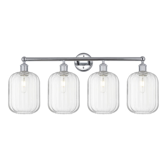 Innovations Preston Cylinder 34in 4-Light Bath Vanity | Industrial Polished Chrome and Clear Glass | Bathroom Vanity Light | Model 616-4W-PC-G460-7CL