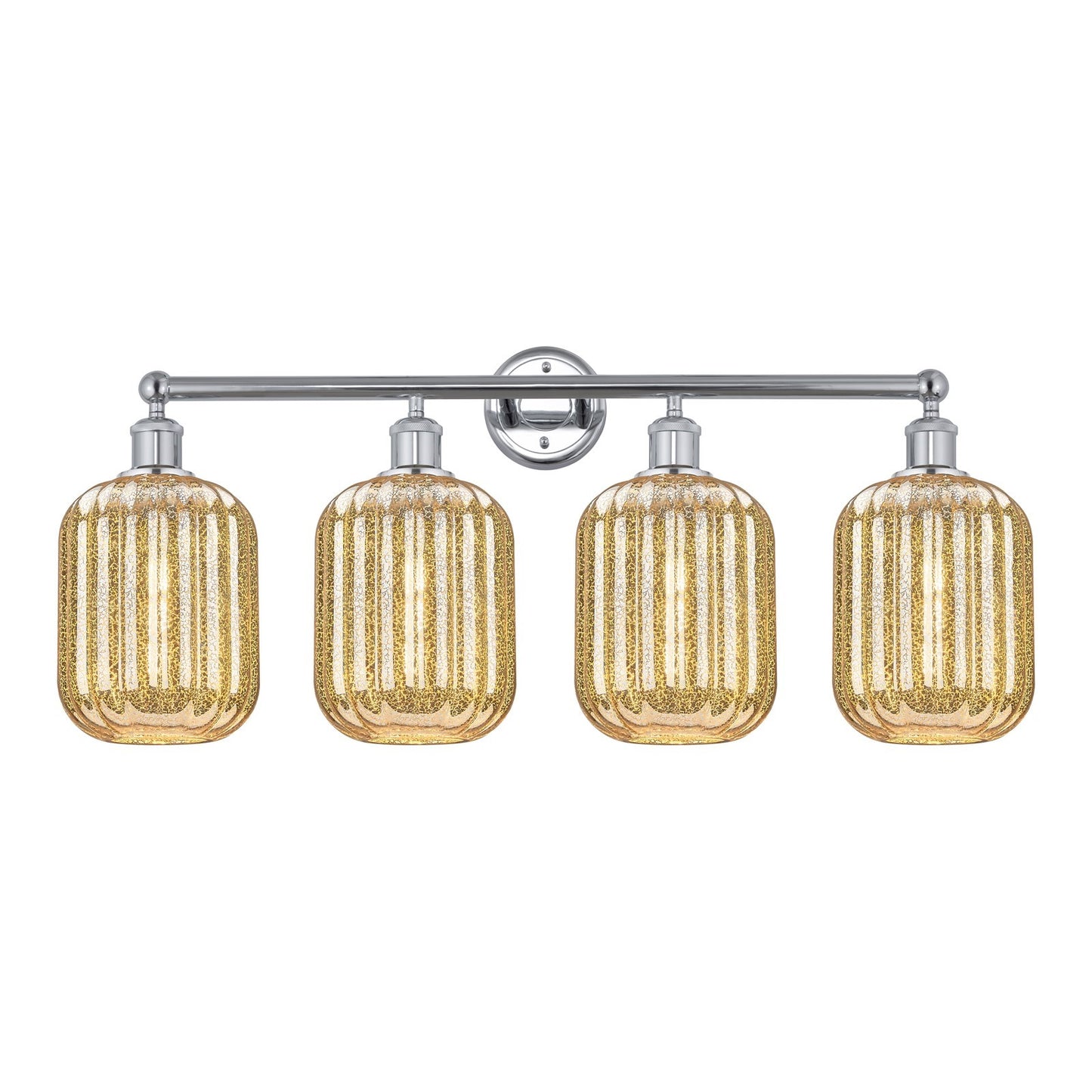 Innovations Preston Cylinder 34in 4-Light Bath Vanity Light | Industrial Polished Chrome and Mercury Glass | Bathroom Vanity | Model 616-4W-PC-G460-7ME