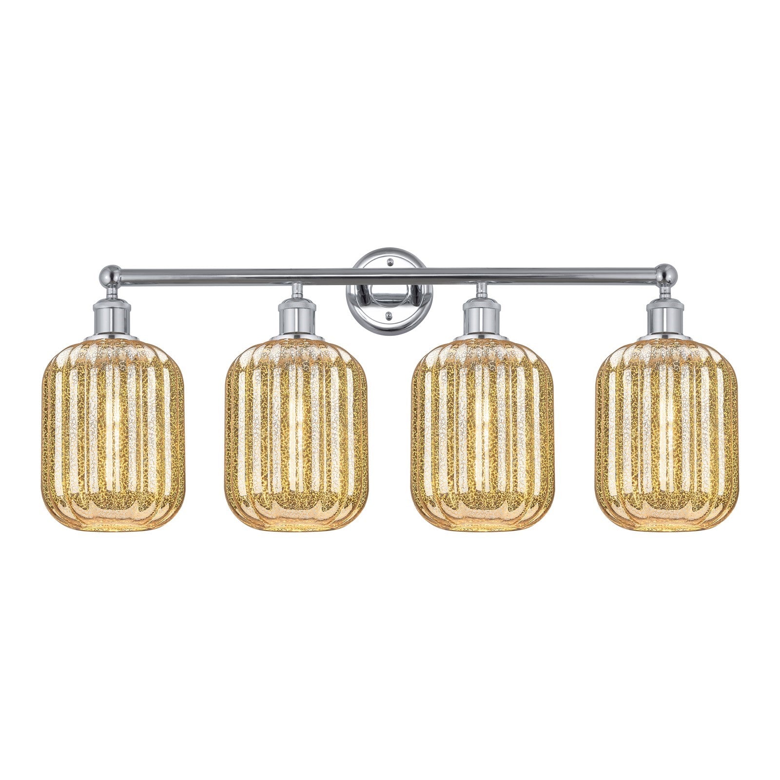 Innovations Preston Cylinder 34in 4-Light Bath Vanity Light | Industrial Polished Chrome and Mercury Glass | Bathroom Vanity | Model 616-4W-PC-G460-7ME