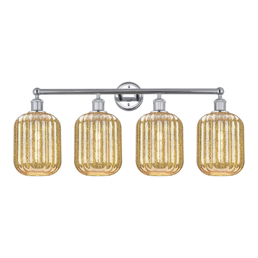 Innovations Preston Cylinder 34in 4-Light Bath Vanity Light | Industrial Polished Chrome and Mercury Glass | Bathroom Vanity | Model 616-4W-PC-G460-7ME