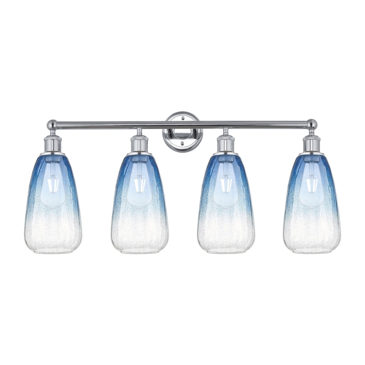 Innovations Brookhaven Almond 33in 4-Light Bath Vanity Light | Industrial Polished Chrome and Sapphire Blue Glass | Bathroom | Model 616-4W-PC-G480-6SB
