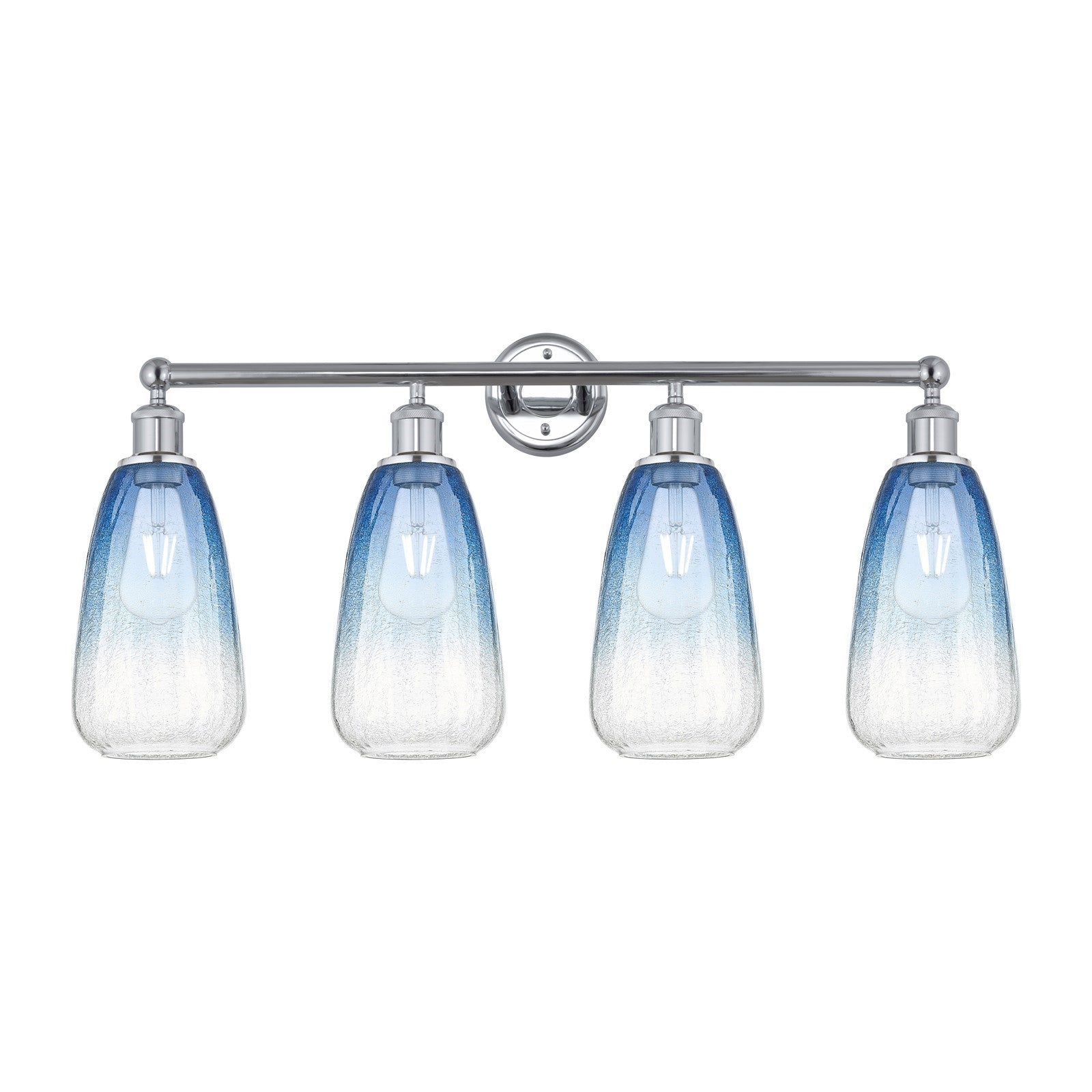 Innovations Brookhaven Almond 33in 4-Light Bath Vanity Light | Industrial Polished Chrome and Sapphire Blue Glass | Bathroom | Model 616-4W-PC-G480-6SB