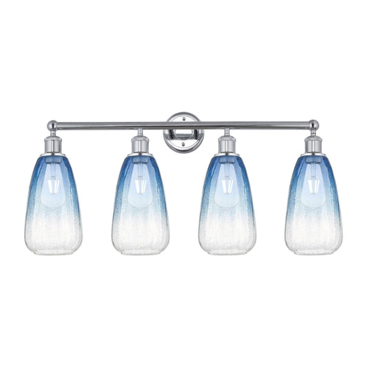 Innovations Brookhaven Almond 33in 4-Light Bath Vanity Light | Industrial Polished Chrome and Sapphire Blue Glass | Bathroom | Model 616-4W-PC-G480-6SB