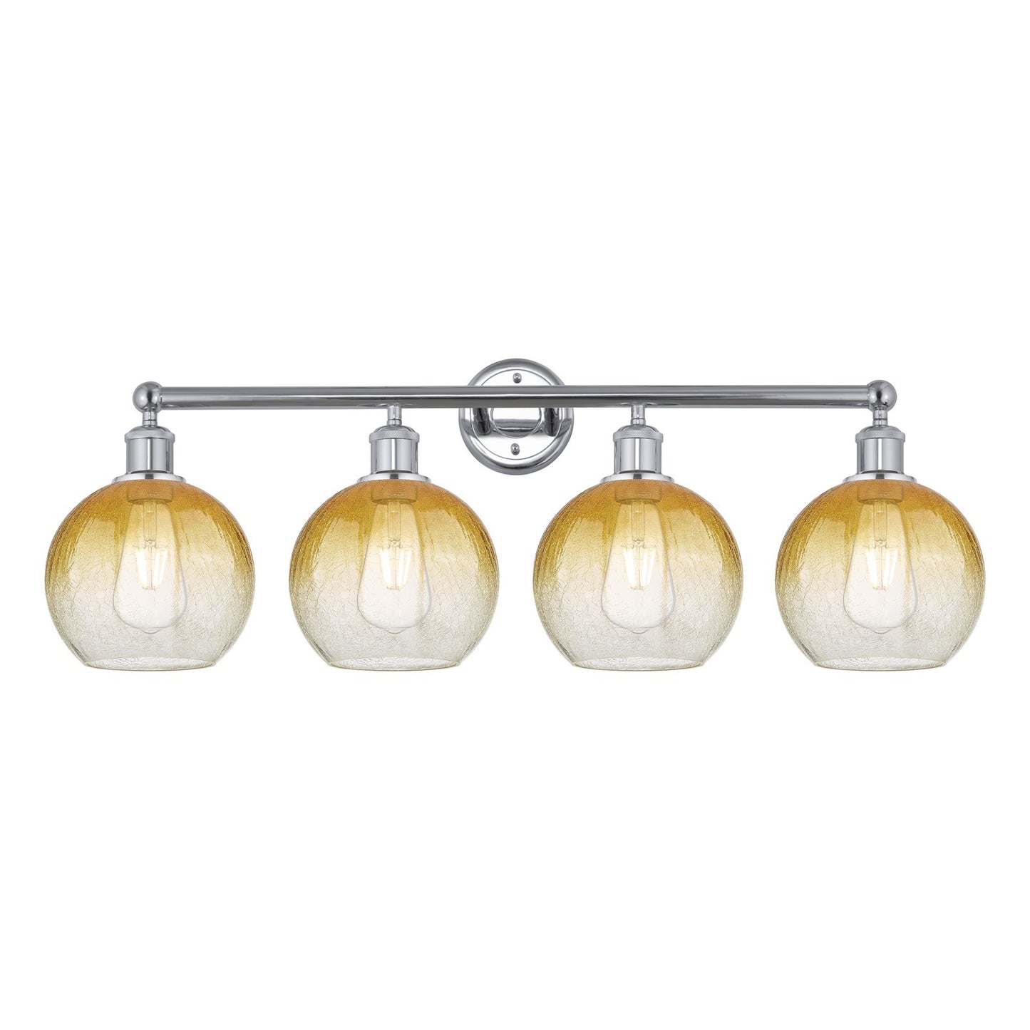 Innovations Brookhaven Globe 35in 4-Light Bath Vanity Light | Industrial Polished Chrome and Amber Glass | Bathroom Vanity | Model 616-4W-PC-G483-8AM