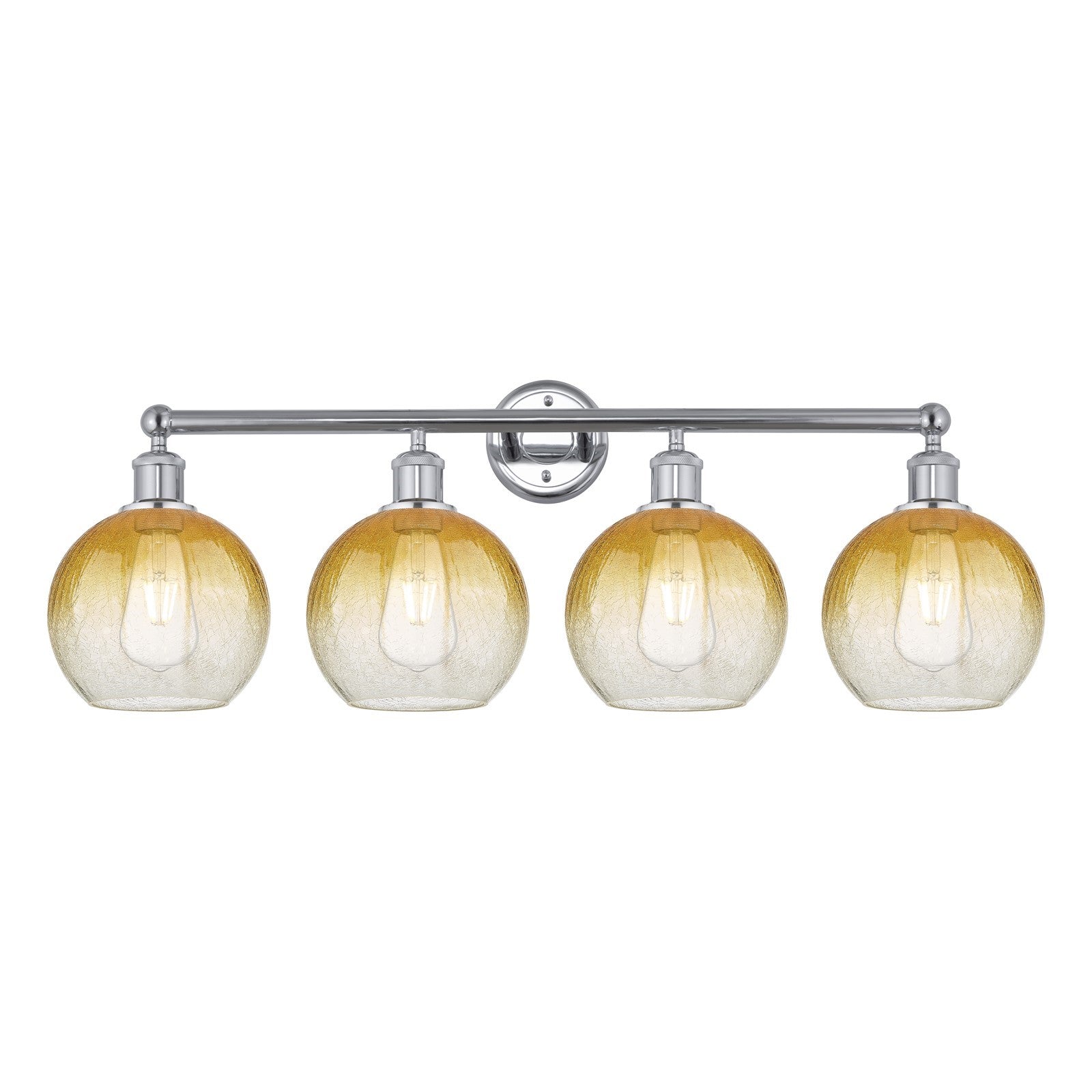 Innovations Brookhaven Globe 35in 4-Light Bath Vanity Light | Industrial Polished Chrome and Amber Glass | Bathroom Vanity | Model 616-4W-PC-G483-8AM