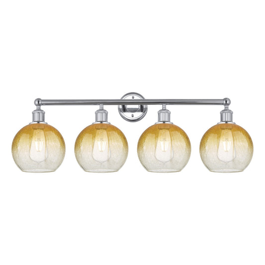 Innovations Brookhaven Globe 35in 4-Light Bath Vanity Light | Industrial Polished Chrome and Amber Glass | Bathroom Vanity | Model 616-4W-PC-G483-8AM