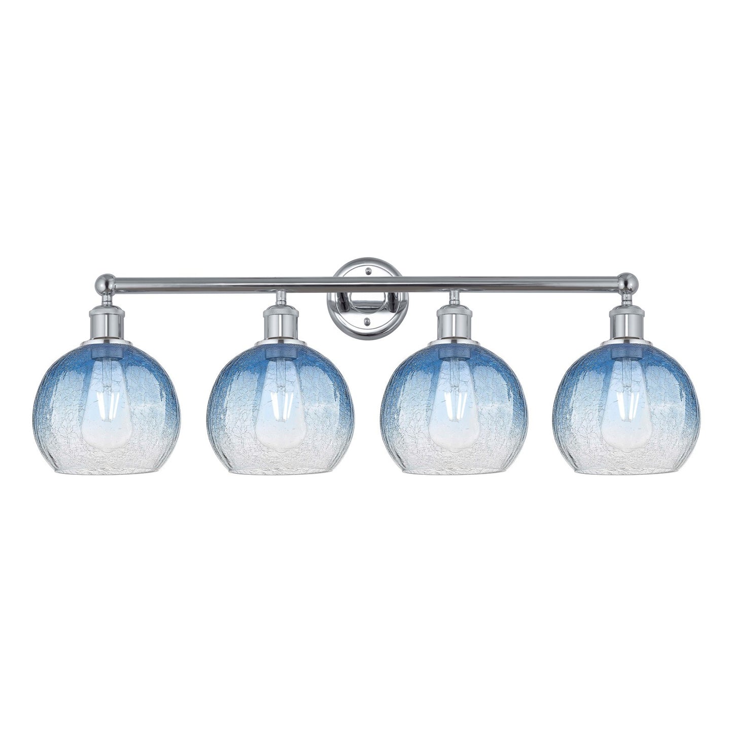 Innovations Brookhaven Globe 35in 4-Light Bath Vanity Light | Industrial Polished Chrome Steel and Sapphire Blue Glass | Model 616-4W-PC-G483-8SB