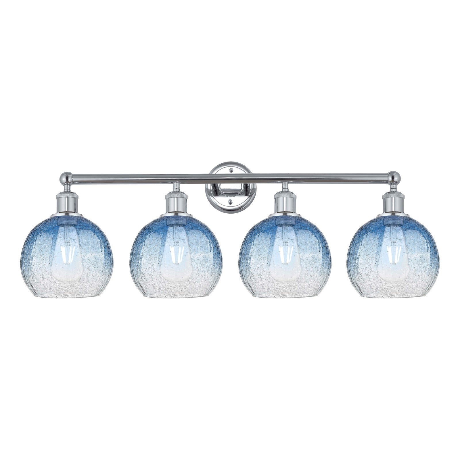 Innovations Brookhaven Globe 35in 4-Light Bath Vanity Light | Industrial Polished Chrome Steel and Sapphire Blue Glass | Model 616-4W-PC-G483-8SB