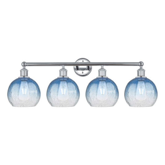 Innovations Brookhaven Globe 35in 4-Light Bath Vanity Light | Industrial Polished Chrome Steel and Sapphire Blue Glass | Model 616-4W-PC-G483-8SB