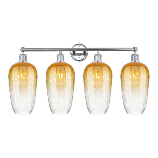 Innovations Brookhaven Flute 34in 4-Light Bath Vanity | Industrial Modern Contempo Polished Chrome and Amber Glass | Damp Rated | Model 616-4W-PC-G484-7AM