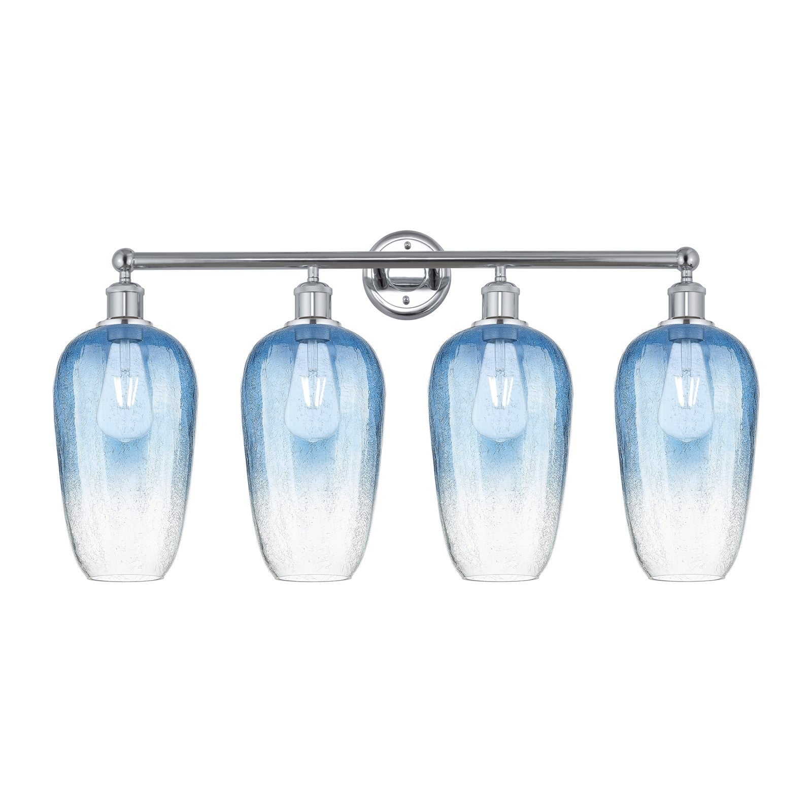 Innovations Brookhaven Flute 34in 4-Light Bath Vanity | Industrial Polished Chrome Steel and Sapphire Blue Glass | Bathroom & | Model 616-4W-PC-G484-7SB