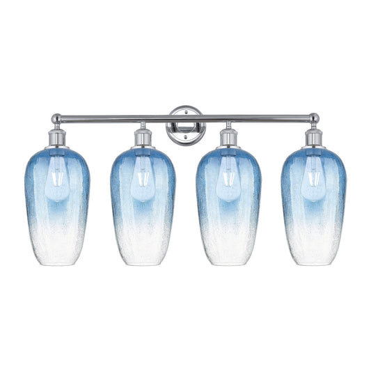 Innovations Brookhaven Flute 34in 4-Light Bath Vanity | Industrial Polished Chrome Steel and Sapphire Blue Glass | Bathroom & | Model 616-4W-PC-G484-7SB