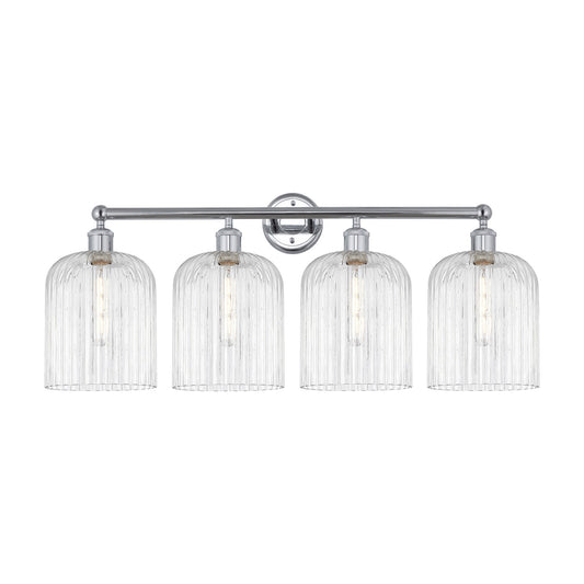 Innovations Bridal Veil 32in 4-Light Bath Vanity | Art Nouveau Industrial Polished Chrome and Clear Ribbed Glass | Bathroom & | Model 616-4W-PC-G559-8CL