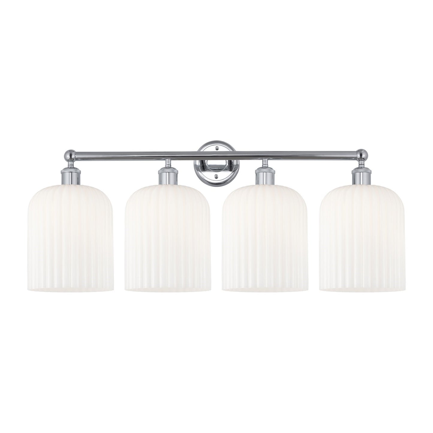 Innovations Bridal Veil 32in 4-Light Bath Vanity Light | Art Nouveau Industrial Polished Chrome and Gloss White Ribbed Glass | Model 616-4W-PC-G559-8GWH