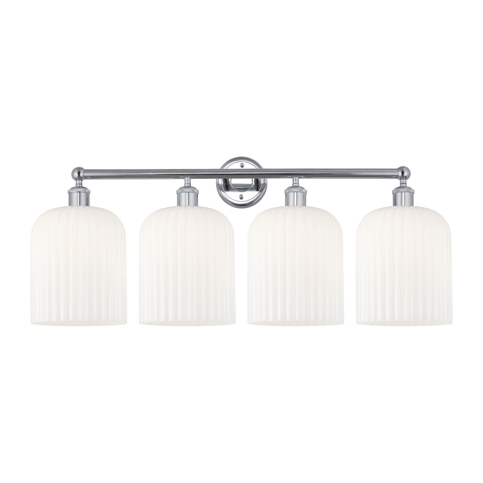 Innovations Bridal Veil 32in 4-Light Bath Vanity Light | Art Nouveau Industrial Polished Chrome and Gloss White Ribbed Glass | Model 616-4W-PC-G559-8GWH