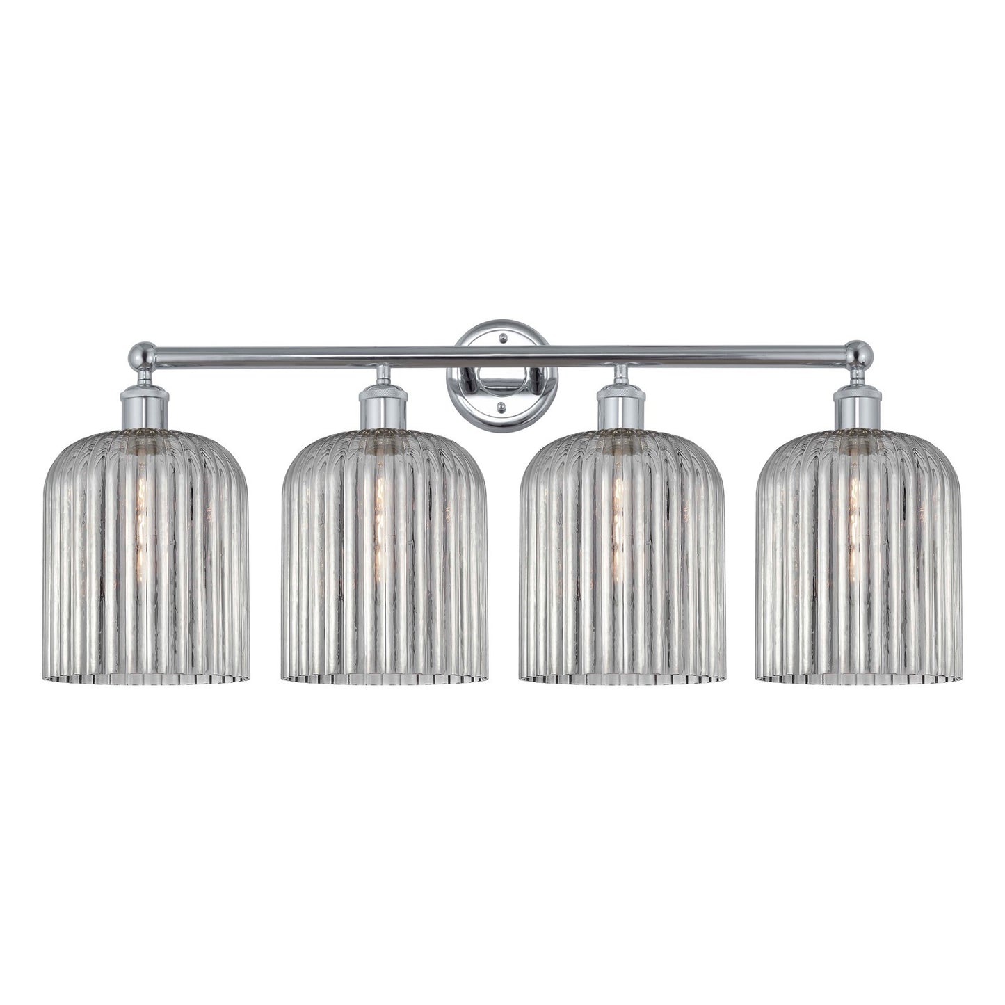 Innovations Bridal Veil 32in 4-Light Bath Vanity Light | Art Nouveau Polished Chrome and Light Smoke Ribbed Glass | Bathroom | Model 616-4W-PC-G559-8SM